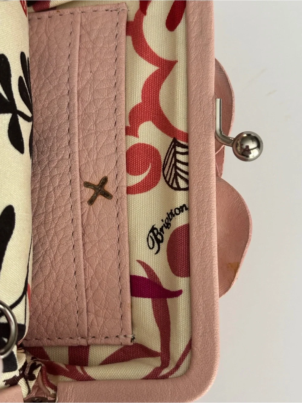 Brighton Pink Leather Floral Appliqué Mini Kiss Lock Bag